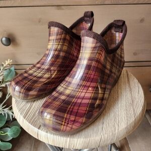 Capelli New York , Plaid Ankle Rain Garden Boots ,slip On  Women's Size 9